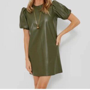 Olive Green Puff Sleeve Mini Dress
